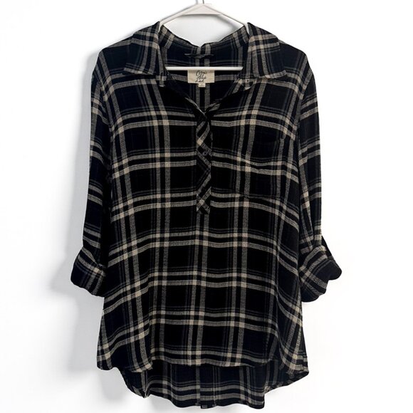 Cosmic Blue Love Maci Relaxed Plaid Top Women's Size L - Picture 5 of 10